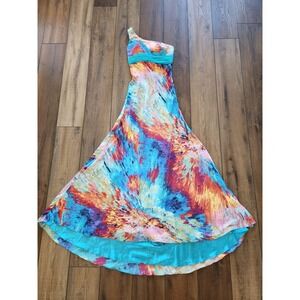 Y2K Vintage Multicolor Abstract One Shoulder Prom Formal Gown Fairy Dress